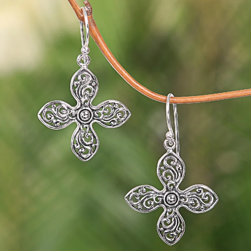 Dazzle With Discounts – Shop Jewelry On Sale Melati Cross Handcrafted Floral Silver Cross Shaped Earrings from Bali Dazzle With Discounts – Shop Jewelry On Sale Melati Cross Handcrafted Floral Silver Cross Shaped Earrings from Bali