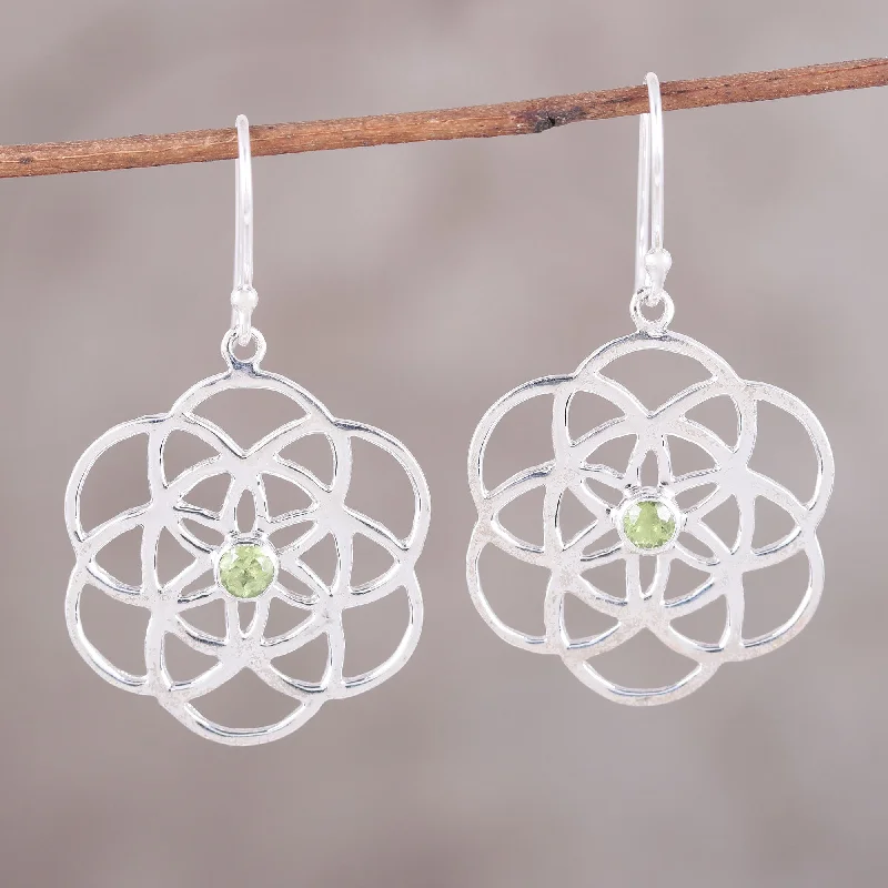 Discounted Jewelry For A Glamorous Look Molecular Flowers Sterling Silver Peridot Molecular Flowers Dangle Earrings