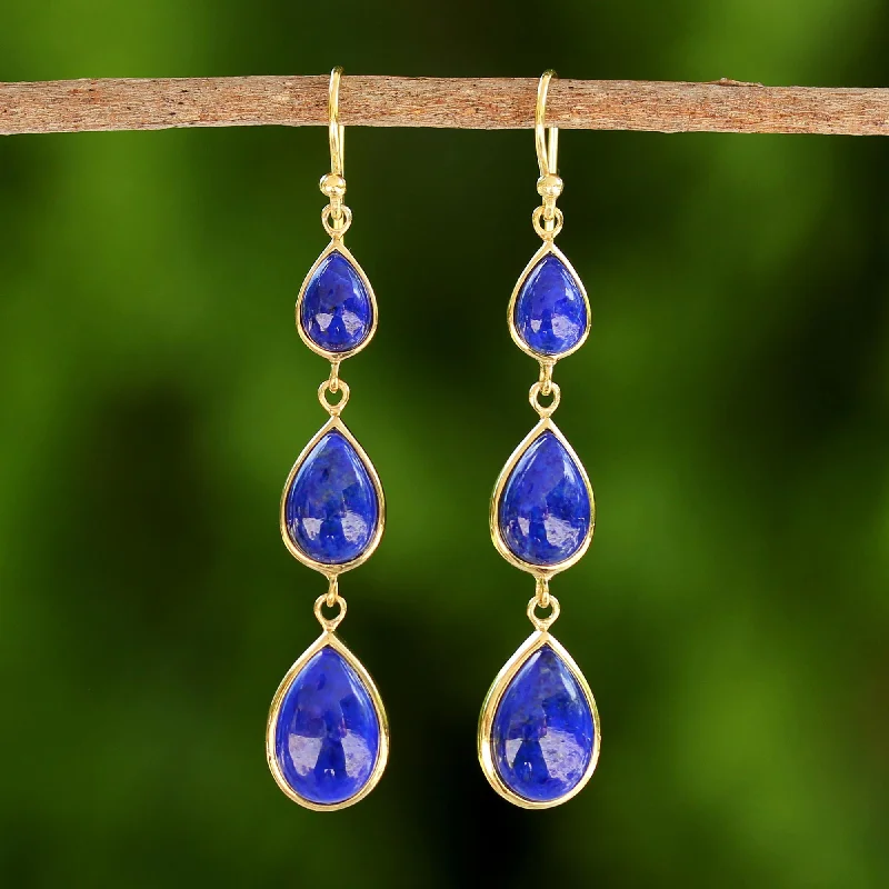 Stunning Jewelry At A Fraction Of The Price Nectar Drops Gold Plated Thai Lapis Lazuli Teardrop Dangle Earrings