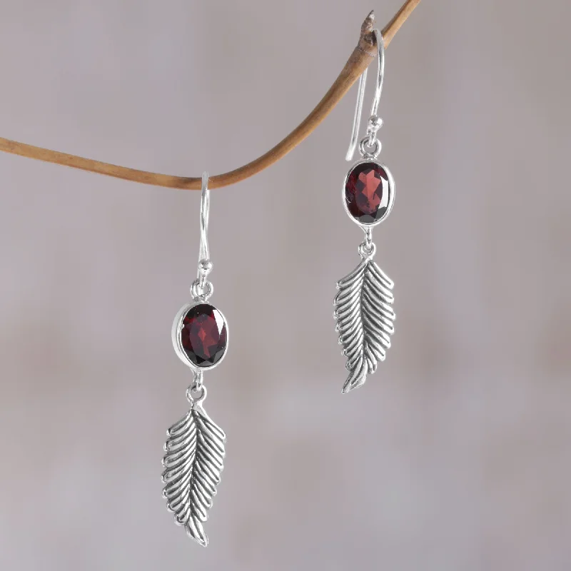 Grab Your Favorite Jewelry At The Lowest Prices Passionate Hope Balinese 925 Sterling Silver Feather Earrings with Garnet