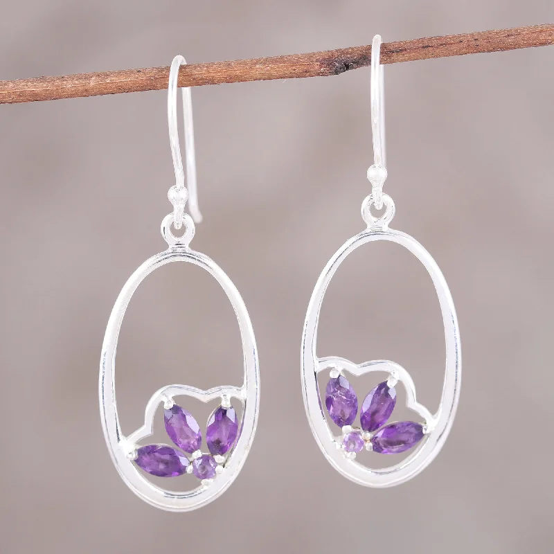 Exclusive Jewelry Sale – Shine For Less Petite Violet Handcrafted Amethyst Sterling Silver Oval Dangle Earrings