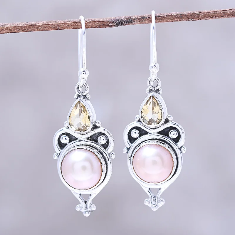 Don't Miss Out On Jaw-Dropping Jewelry Discounts Pink Moon Sparkle Pink Cultured Pearl and Citrine Dangle Earrings from Citrine
