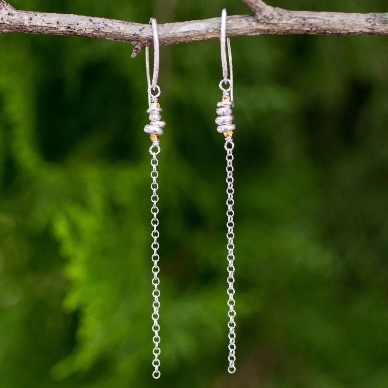 Trending Jewelry Now Available At Exclusive Prices Rain Chain Long Chain Dangle Earrings in Sterling with Gold Accents
