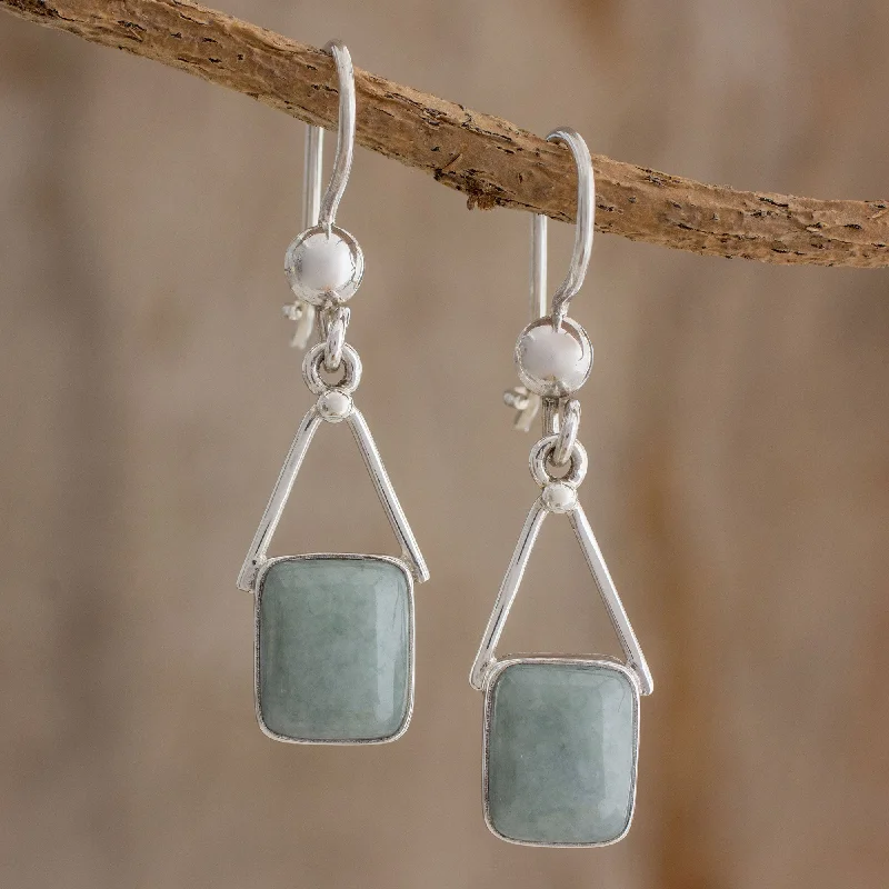 Exclusive Jewelry Bundles At Discounted Rates Rectangles of Peace Light Green Jade Rectangle Dangle Earrings from Guatemala