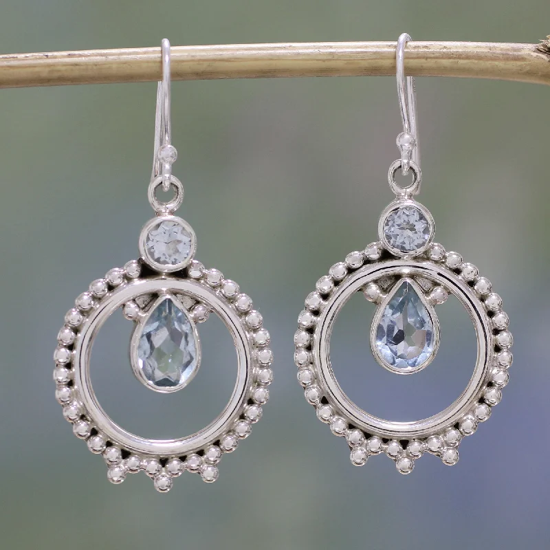 Bestselling Jewelry At Special Promotional Rates Regal Circles Blue Topaz and Sterling Silver Dangle Earrings from India