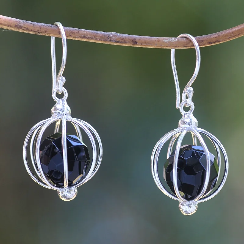 Fashion-Forward Jewelry At Incredible Prices Silver Lantern Handcrafted Silver Balinese Earrings with Black Onyx