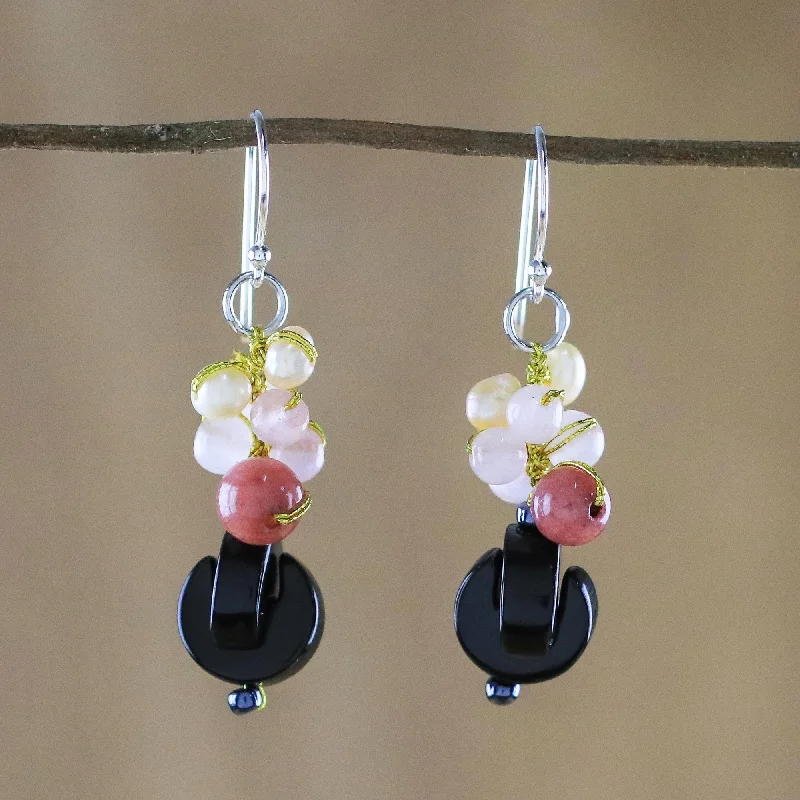 Special Offers On Handcrafted And Designer Jewelry Tidal Wave in Pink Onyx Multi-Gemstone Dangle Earrings from Thailand