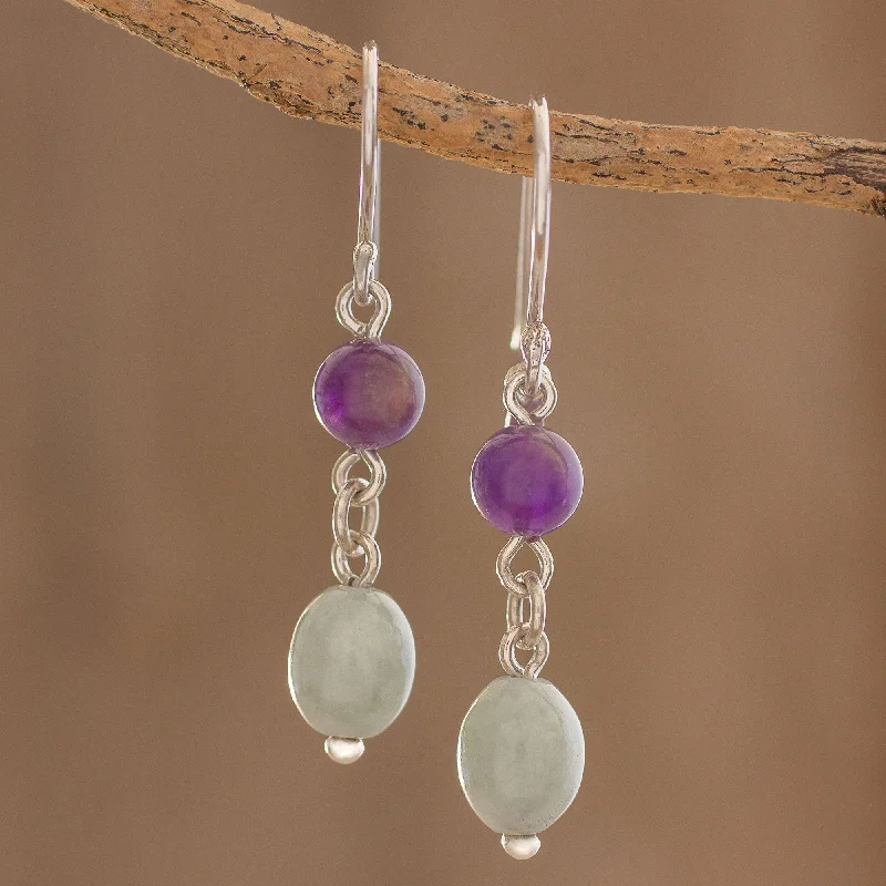 Limited-Stock Jewelry Sale – Once It's Gone, It's Gone Verdant Jacaranda Jade and Amethyst Dangle Earrings from Guatemala