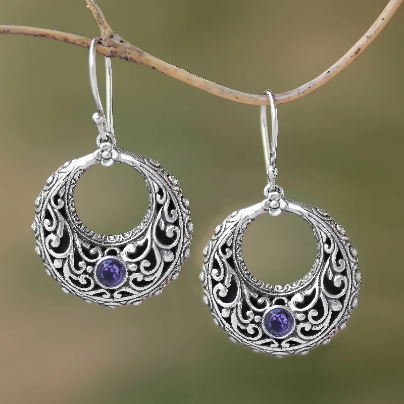Jewelry Deals That Outshine The Rest Violet Swirls Amethyst and Sterling Silver Dangle Earrings from Indonesia