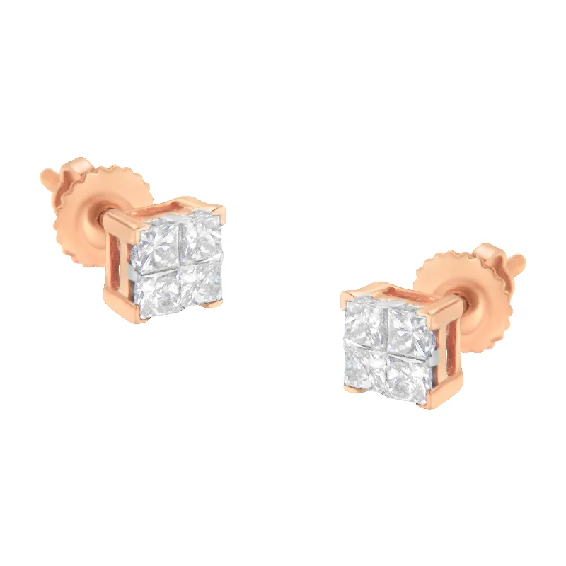 Premium Jewelry Now Available At Special Discounts 10K Gold Princess Diamond Composite Stud Earring
