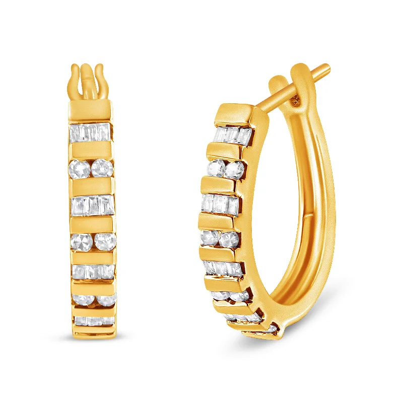 Seasonal Jewelry Clearance – Best Styles At The Lowest Prices 10K Gold Round and Baguette-Cut Diamond Hoop Earrings