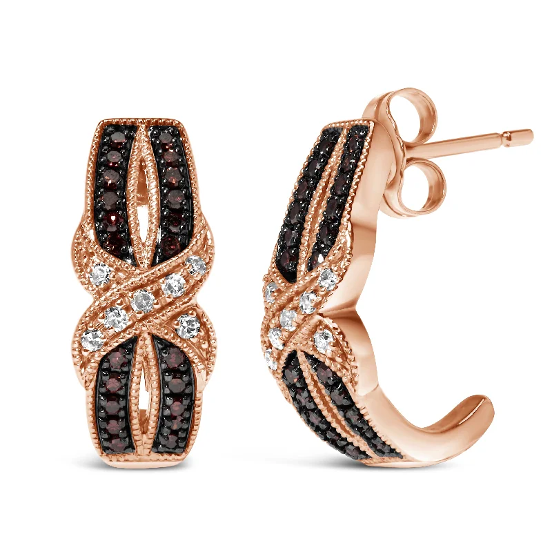 Huge Markdowns On Premium Jewelry Styles 10K Rose Gold 1/3 Cttw White and Brown Diamond Milgrain Criss Cross J-Hoop Earrings