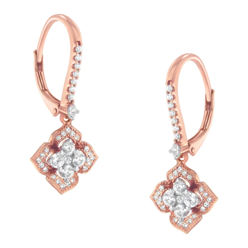 Grab Your Dream Jewelry At The Lowest Prices 10K Rose Gold 3/4 Cttw Diamond Flower Drop Dangle Earring