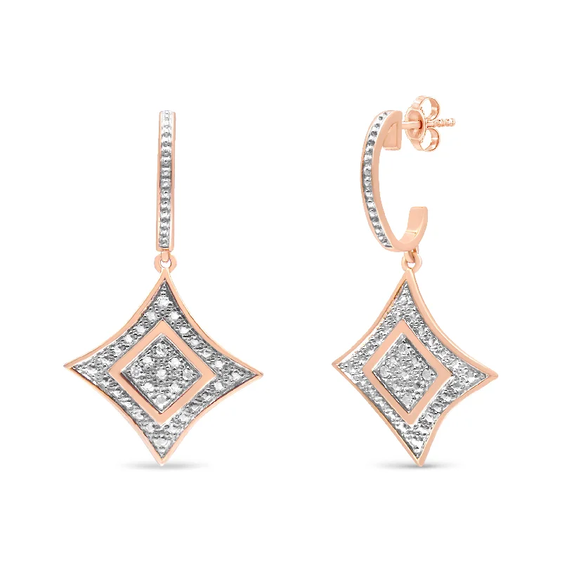 Final Call For Exquisite Jewelry At Reduced Rates 10K Rose Gold Plated Sterling Silver Round Cut Diamond Cushion Dangle Earrings