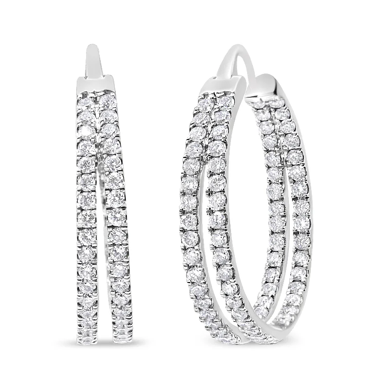 Accessorize For Less – Luxury Jewelry At Affordable Prices 10K White Gold 1 1/2 Cttw Lab Grown Diamond Inside Out Double Row Split Criss Cross 3/4" Inch Hoop Earrings