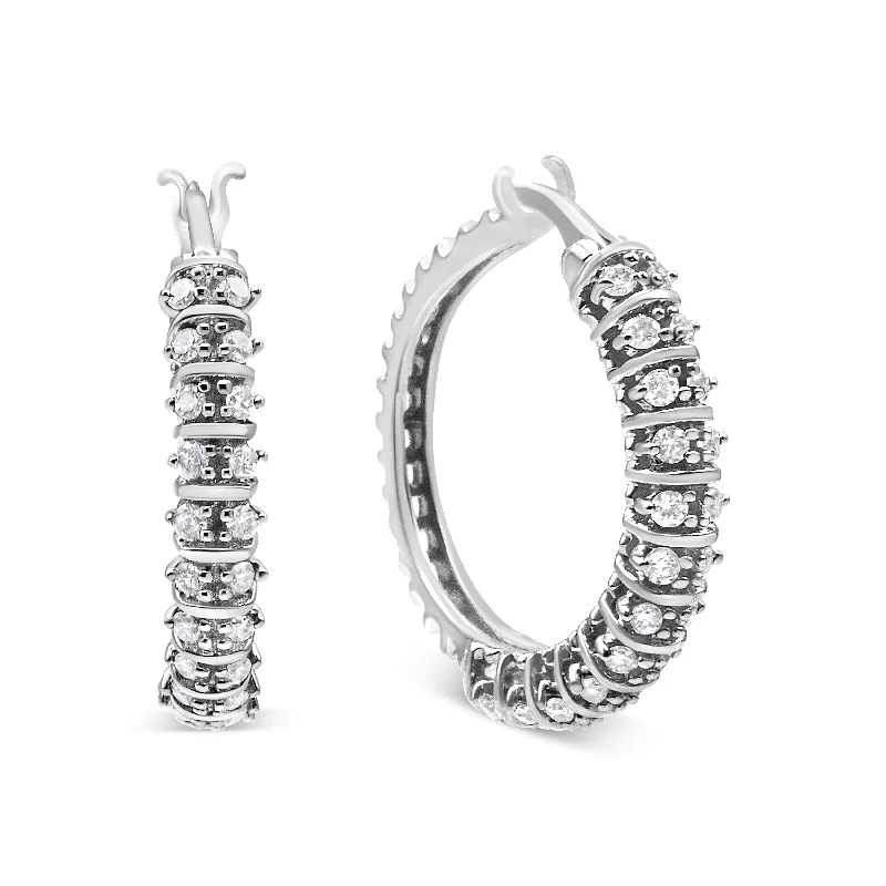 Shop Dazzling Jewelry At The Best Prices 10K White Gold 1/2 Cttw Lab Grown Round Diamond 2 Row Semi Eternity Hoop Earrings