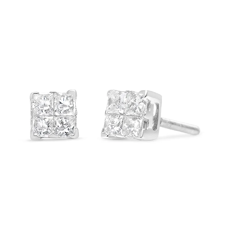 Shop High-Quality Jewelry At Jaw-Dropping Discounts 10K White Gold 1/2 cttw Princess-cut Diamond 4 Stone Composite Quad Stud Earring
