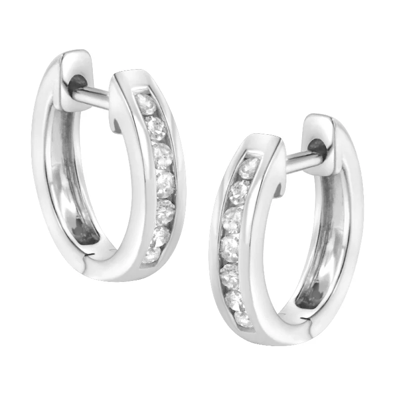 Shop Trending Jewelry With Exclusive Savings 10K White Gold 1/4 cttw Channel Set Round-Cut Diamond Hoop Earrings
