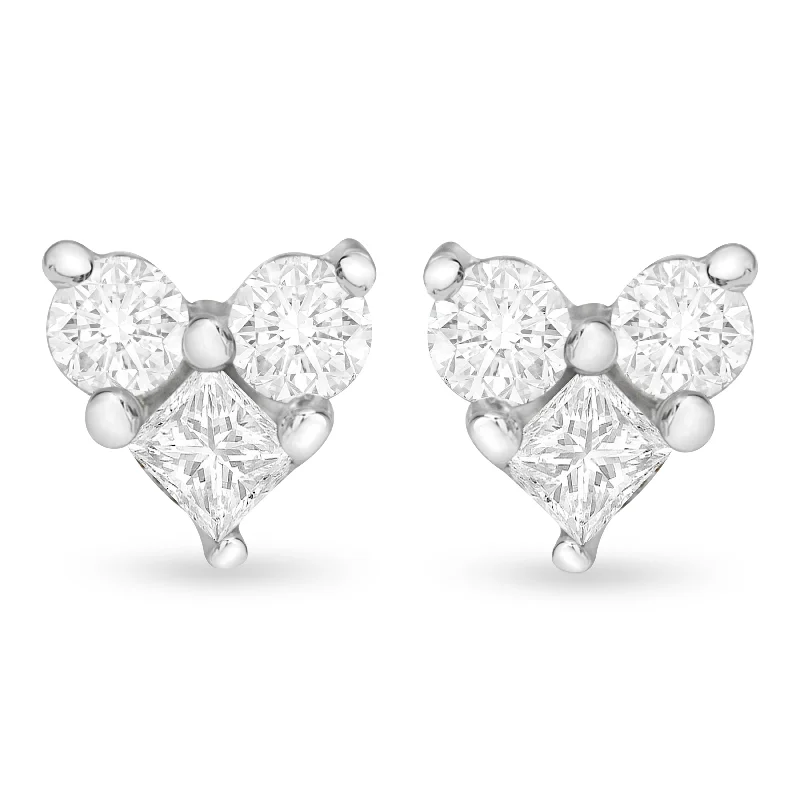 Sparkle For Less – Shop Our Limited-Time Jewelry Deals 10K White Gold 1/4 cttw Round and Princess-cut Diamond Composite Heart Shape Stud Earring