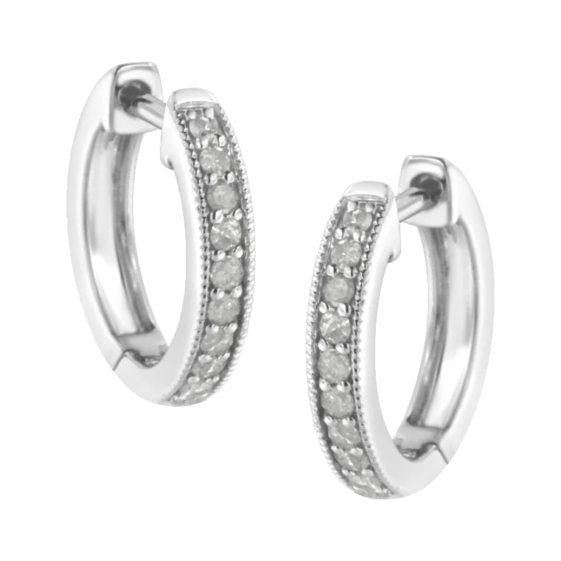 Bestselling Jewelry At Special Promotional Rates 10K White Gold 1/4 cttw Shared Prong Set Round-Cut Diamond Beaded Hoop Earrings