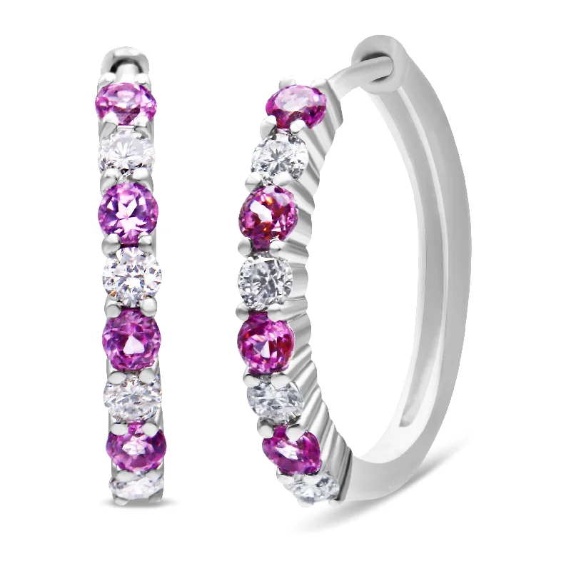 Exclusive Jewelry Discounts – Shop Now For Savings 10K White Gold 2.5MM Sapphire Gemstone and 1/2 Cttw Diamond Hoop Earrings