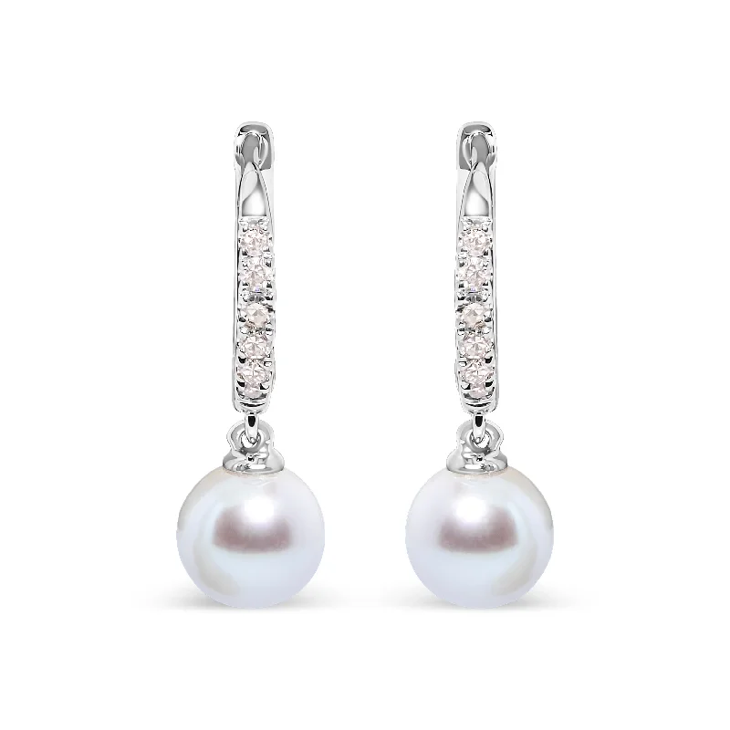 The Perfect Accessory For Less – Jewelry Sale Live 10K White Gold 6x6 MM Cultured Freshwater Pearl and Diamond Accent Drop Huggy Earring