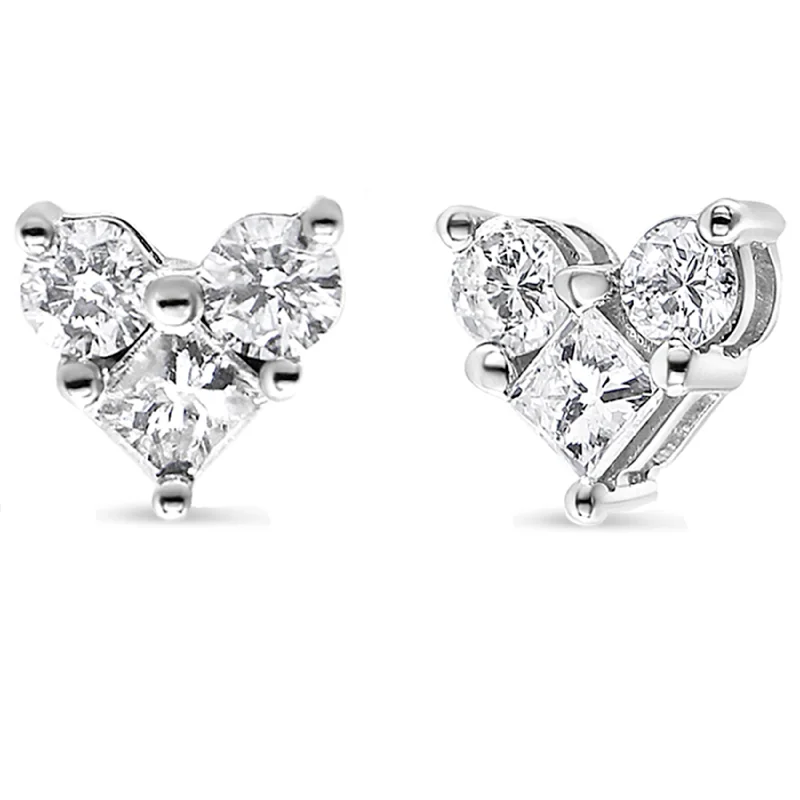 Your Dream Jewelry At Dream Prices – Shop Now 10K White Gold Diamond 3 Stone Trio Heart Stud Earring