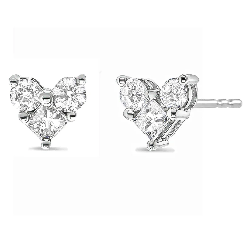 Timeless Jewelry Styles At Wallet-Friendly Prices 10K White Gold Diamond 3 Stone Trio Heart Stud Earring