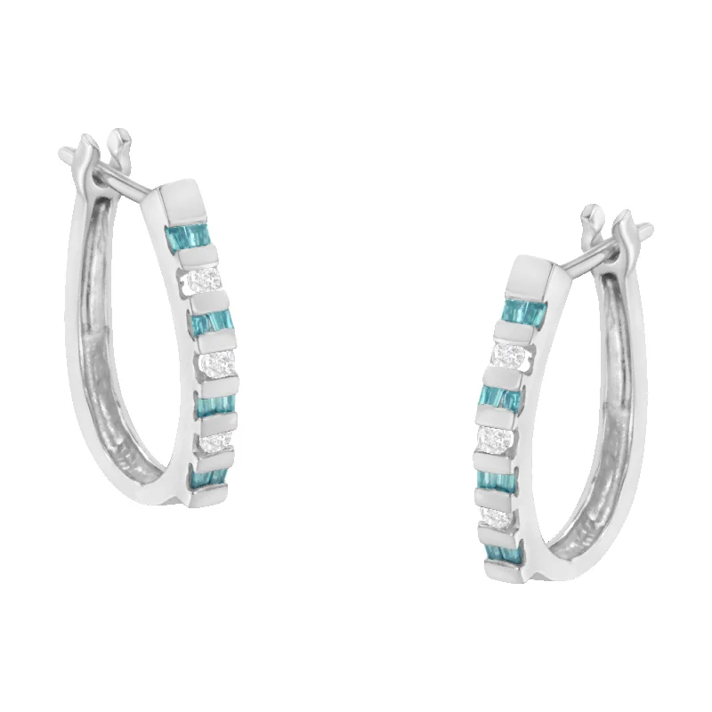 Bohemian-Inspired Jewelry For Free-Spirited Fashion 10k White Gold Treated Blue Diamond Hoop Earrings