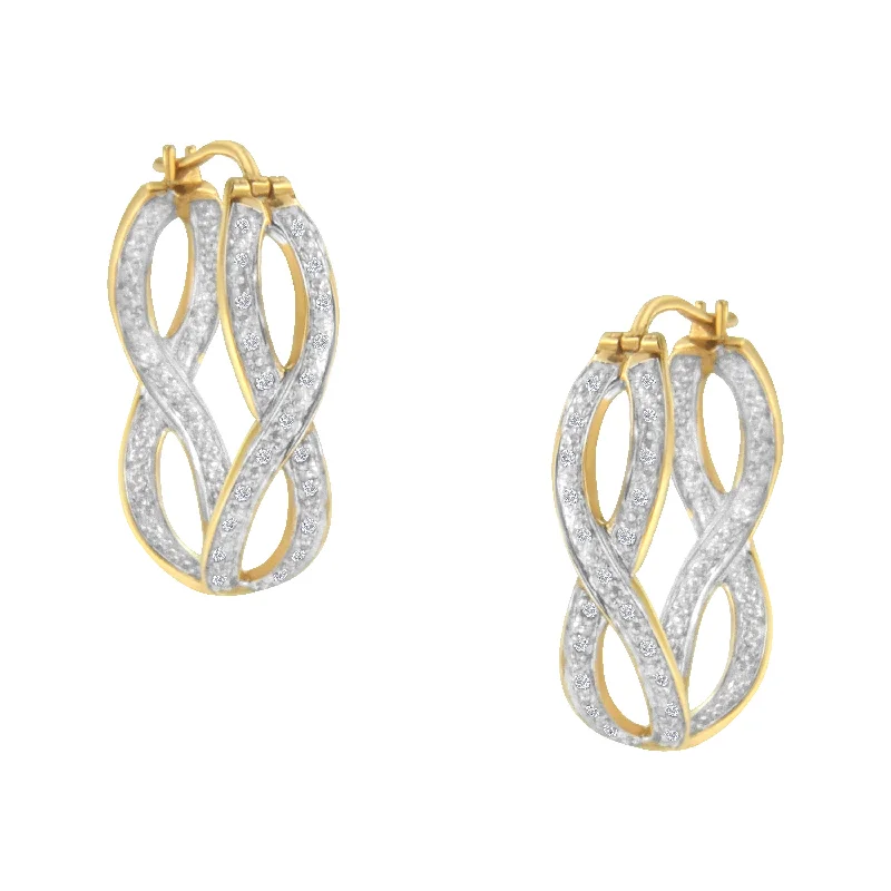 Delicate Crystal Jewelry For Sophisticated Charm 10K Yellow and White Gold 1/4 cttw Diamond Double Infinity Hoop Earrings