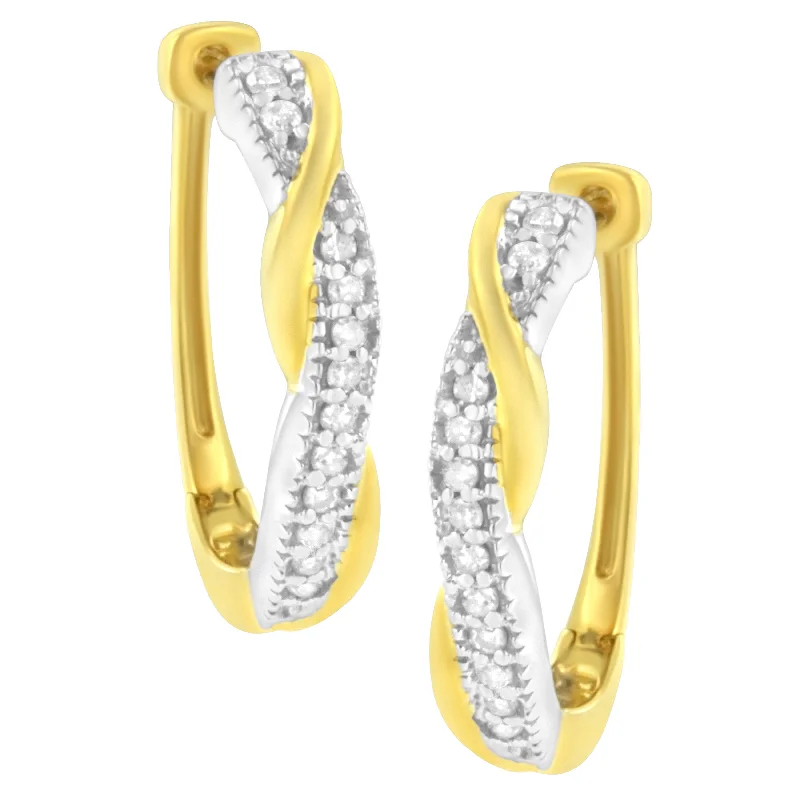 Buy More, Save More On Stunning Jewelry Pieces 10K Yellow and White Gold Plated .925 Sterling Silver 1/4 cttw Pave Set Round-Cut Diamond Swirling Hoop Earring
