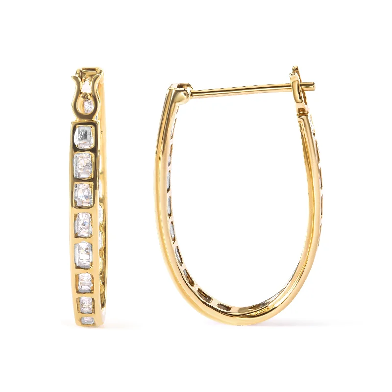 Exclusive Jewelry Markdowns – Limited-Time Offer 10K Yellow Gold 1.00 Cttw Round and Baguette-Cut Diamond U-Hoop Earrings