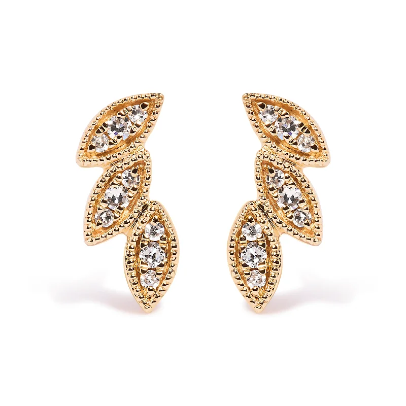 Trending Jewelry Now At Unbeatable Prices 10K Yellow Gold 1/10 Cttw Diamond Triple Leaf Stud Earring