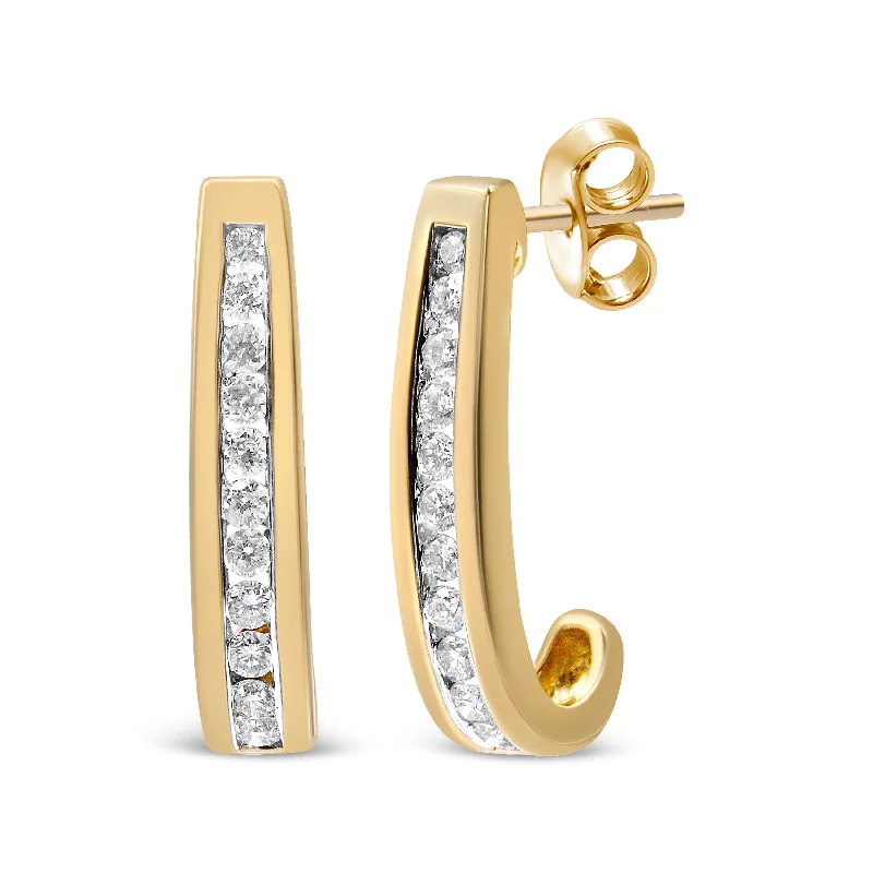 High-End Jewelry, Now More Affordable Than Ever 10K Yellow Gold 1/2 Cttw Channel Set Lab Grown Round Diamond J-Hoop Earrings
