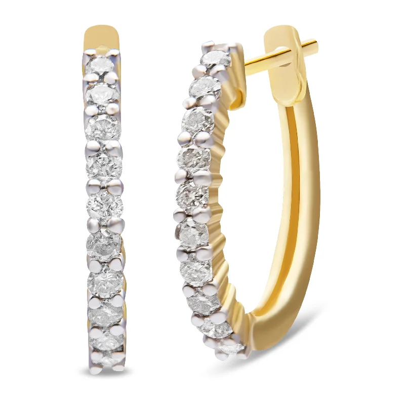 Affordable Gold-Plated Jewelry For Modern Fashion 10K Yellow Gold 1/2 Cttw Prong Set Round-Cut Diamond Hoop Earrings