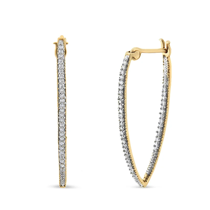 Versatile Layering Jewelry For Effortless Chic 10K Yellow Gold 1/2 Cttw Prong Set Round-Cut Diamond Modern Hoop Earrings