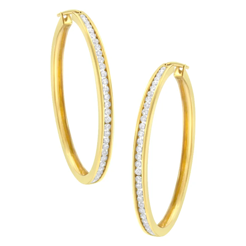 Discounted Luxury Jewelry – Shine Without The Splurge 10K Yellow Gold 1 cttw Channel Set Diamond Hoop Earrings