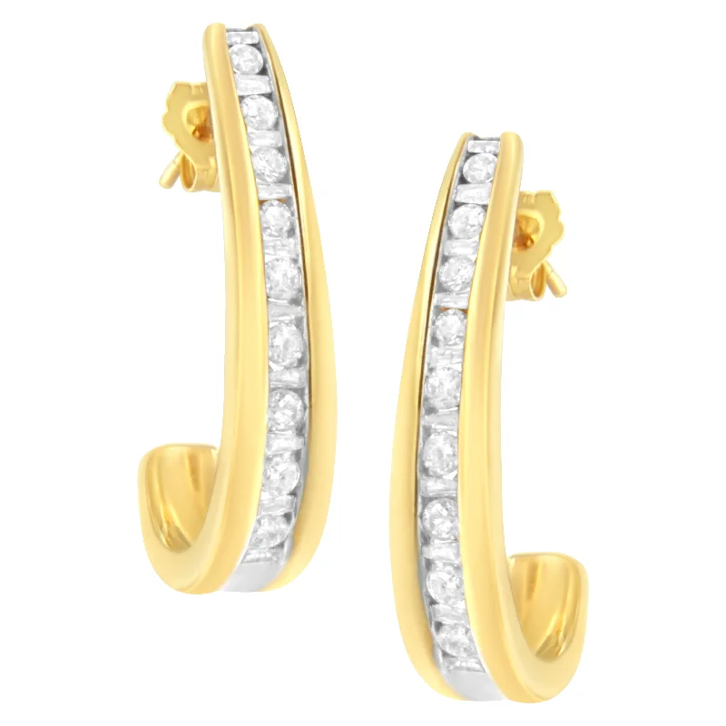 Premium Jewelry Now Available At Special Discounts 10K Yellow Gold 1 cttw Channel Set Diamond J-Hoop Earrings