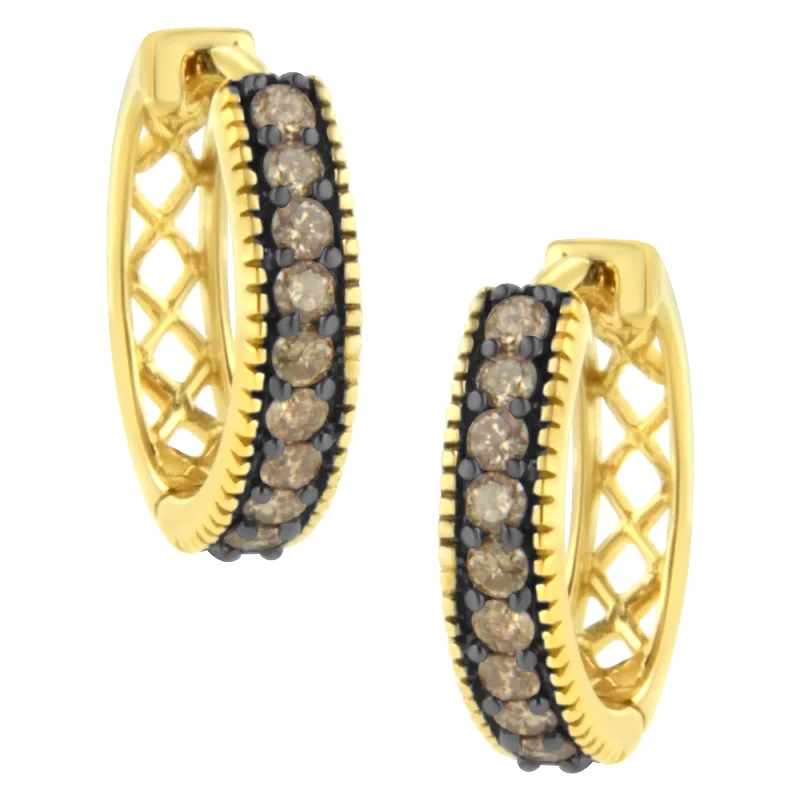 Special Sale On Handcrafted Jewelry – Shop Today 10K Yellow Gold and Black Rhodium 1/2 Cttw Lattice Back Cutout and Round-Cut Diamond Hoop Earring