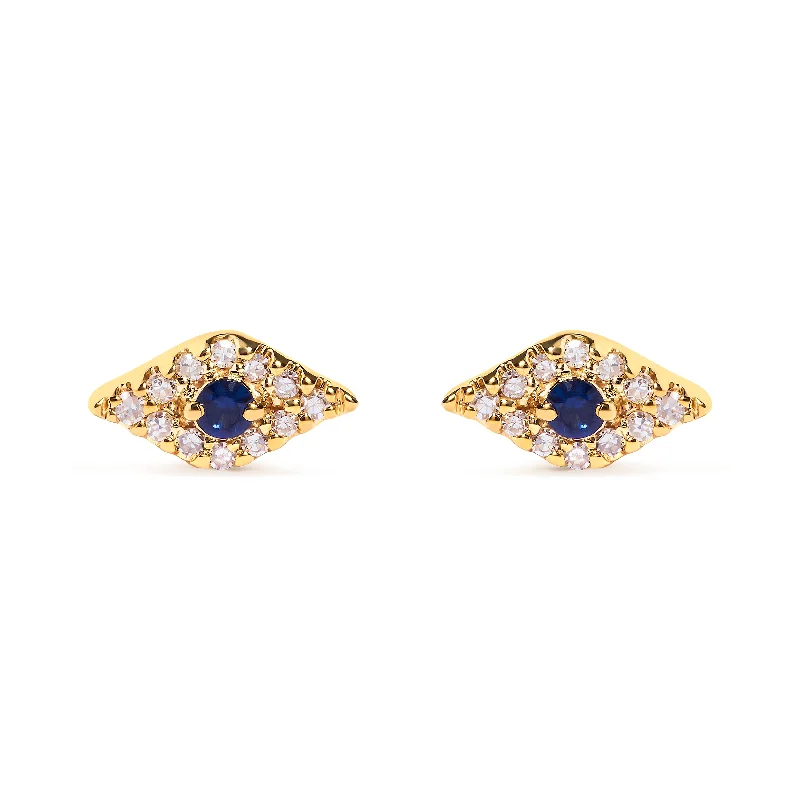 Elegant Jewelry Pieces At Unbelievable Prices 10K Yellow Gold Blue Sapphire and Diamond Accent Evil Eye Stud Earring