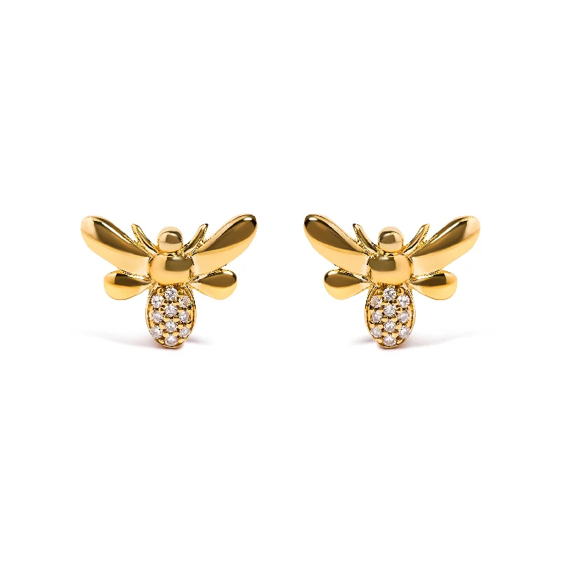 Seasonal Jewelry Sale – Upgrade Your Collection 10K Yellow Gold Diamond Accented Bumble Bee Stud Earring