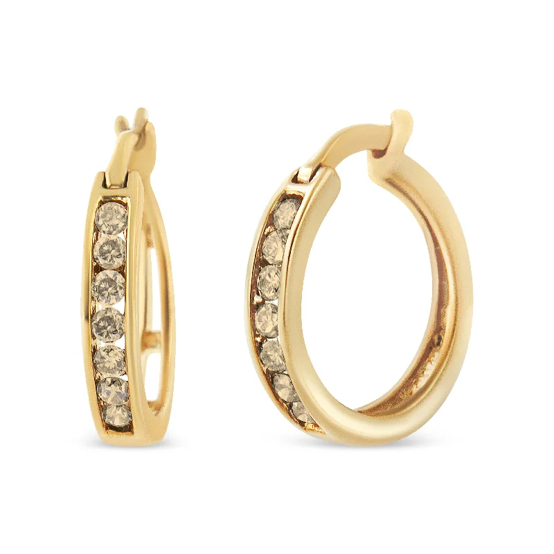 Elegant Rose Gold Jewelry For A Stylish Touch 10K Yellow Gold Flashed .925 Sterling Silver 1/4 Cttw Channel Set Champagne Diamond Hoop Earring