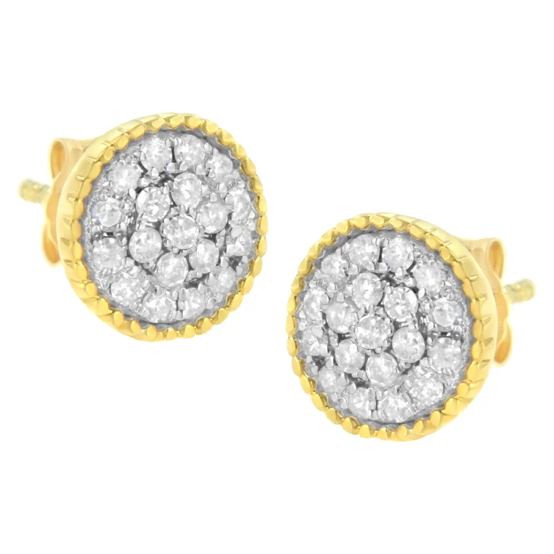 Flash Sale On Stunning Jewelry – Don't Miss Out 10K Yellow Gold Plated .925 Sterling Silver 1/2 cttw Diamond Floral Cluster Milgrained Stud Earring