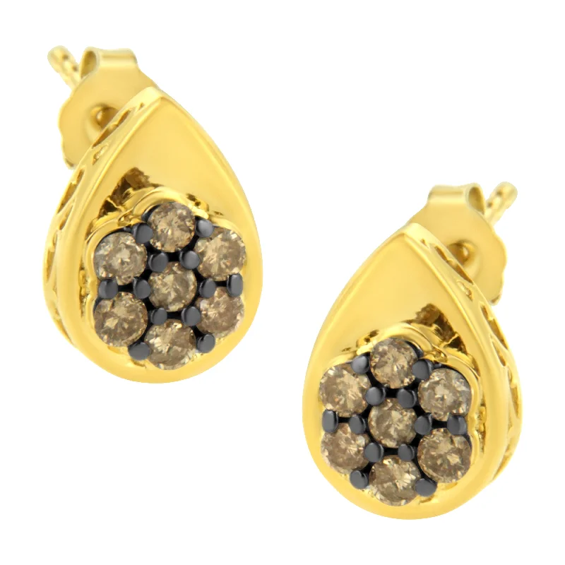 Get The Best Deals On Timeless Jewelry Pieces 10K Yellow Gold Plated .925 Sterling Silver 1/2 Cttw Prong Set Round-Cut Diamond Floral Cluster Stud Earring