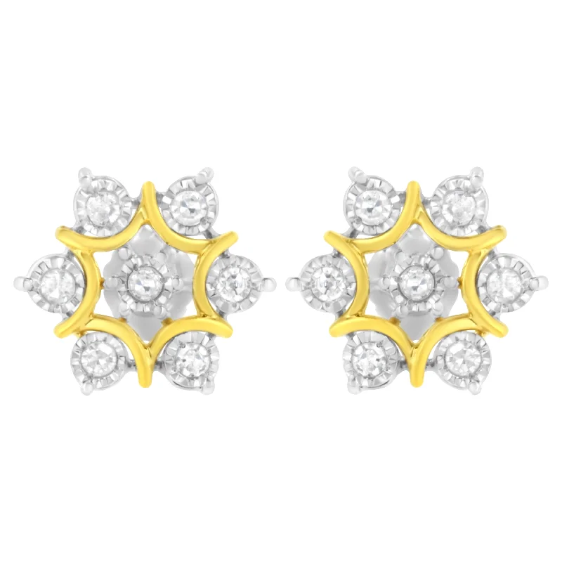 Holiday Jewelry Sale – Perfect Gifts At The Best Prices 10K Yellow Gold Plated .925 Sterling Silver 1/4 Cttw Miracle Set Round-Cut Diamond Floral Earring