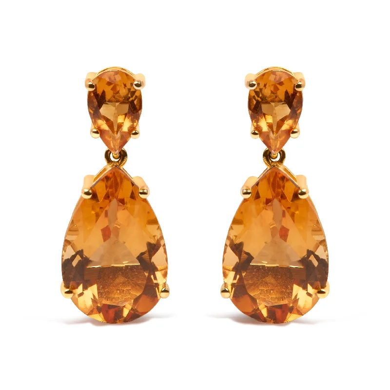Sparkle More For Less – Jewelry Sale Happening Now 10K Yellow Gold Plated .925 Sterling Silver 12 1/3 Cttw Pear Shaped Orange Citrine Dangle Double Drop Stud Earring