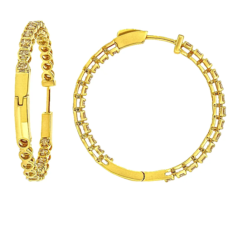 Make Your Outfit Shine With Discounted Jewelry 10K Yellow Gold Plated .925 Sterling Silver 3.00 Cttw Round Stone Champagne Diamond Inside-Out Hoop Earrings