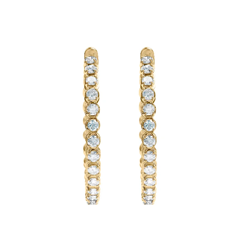 Affordable Elegance – Special Jewelry Sale Now Live 10K Yellow Gold Plated .925 Sterling Silver 7.0 Cttw Round Brilliant Cut Diamond 1-¾ Inside Out Hinged Leverback Hoop Earrings