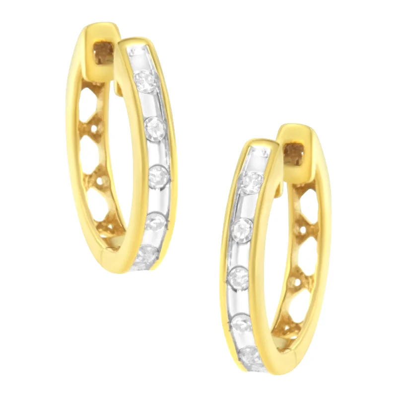 The Biggest Jewelry Sale Of The Year Is Here 10K Yellow Gold Plated .925 Sterling Silver Channel Set Round-Cut Diamond Accent Classic Hoop Earrings