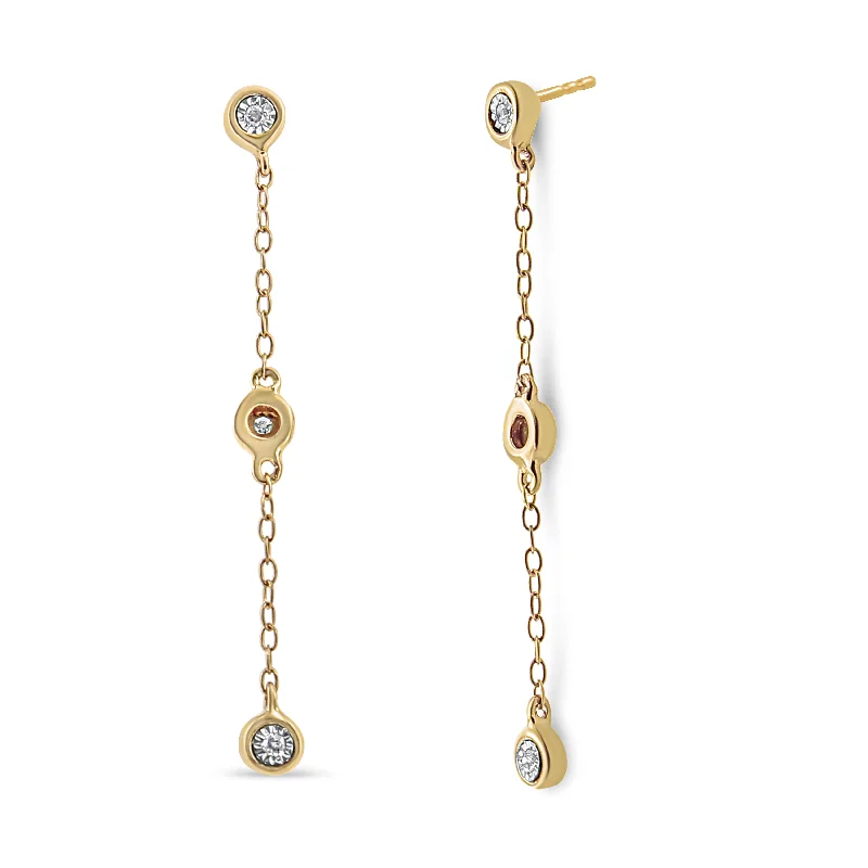 Clearance Sale On High-End Jewelry Collections 10K Yellow Gold Plated .925 Sterling Silver Miracle Set Diamond Accent 3-Stone Drop and Dangle Earring